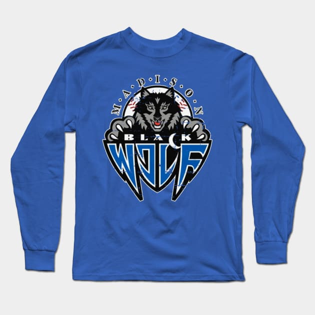 Madison Black Wolf Long Sleeve T-Shirt by wifecta